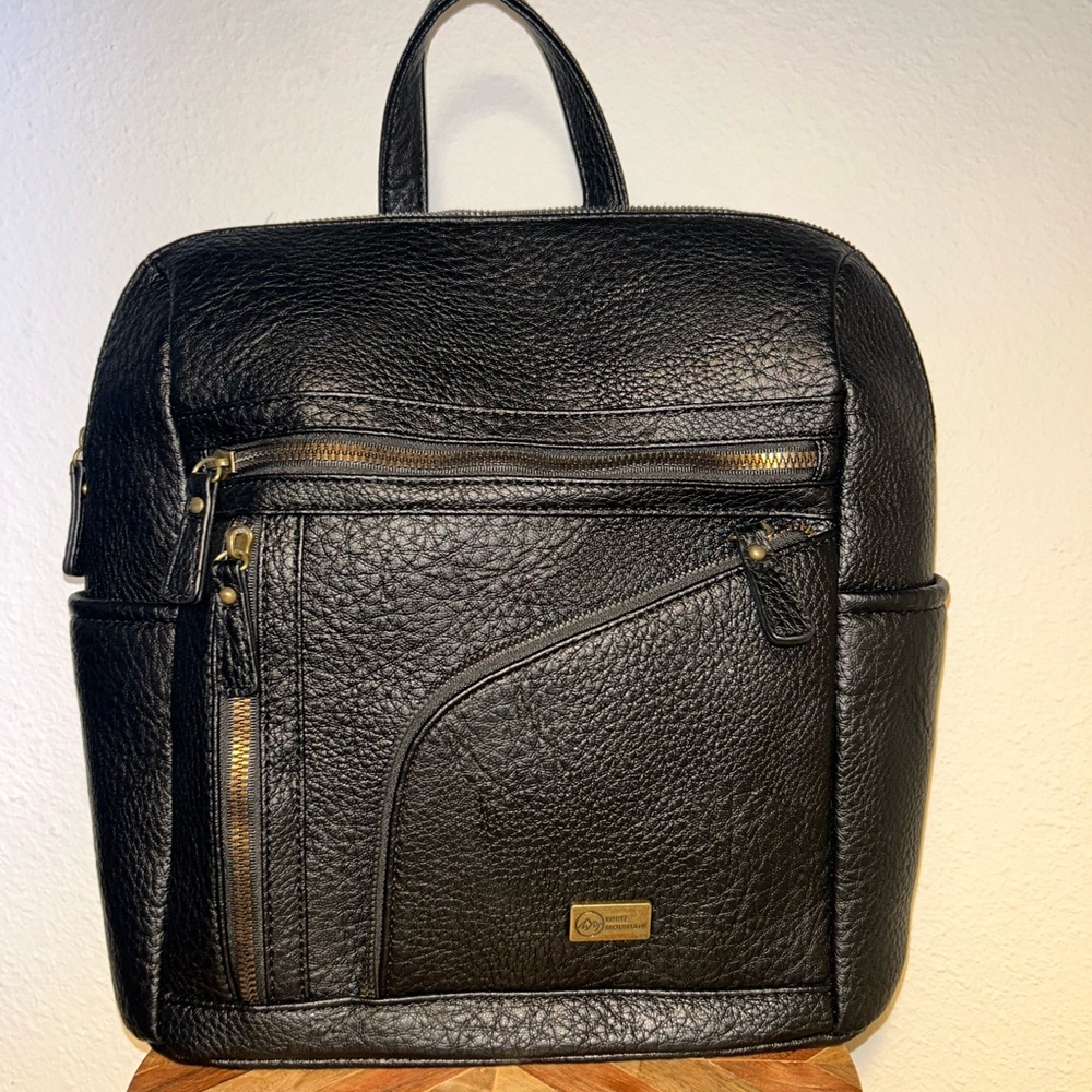 White Mountain Black Pebbled Leather Backpack | NWOT